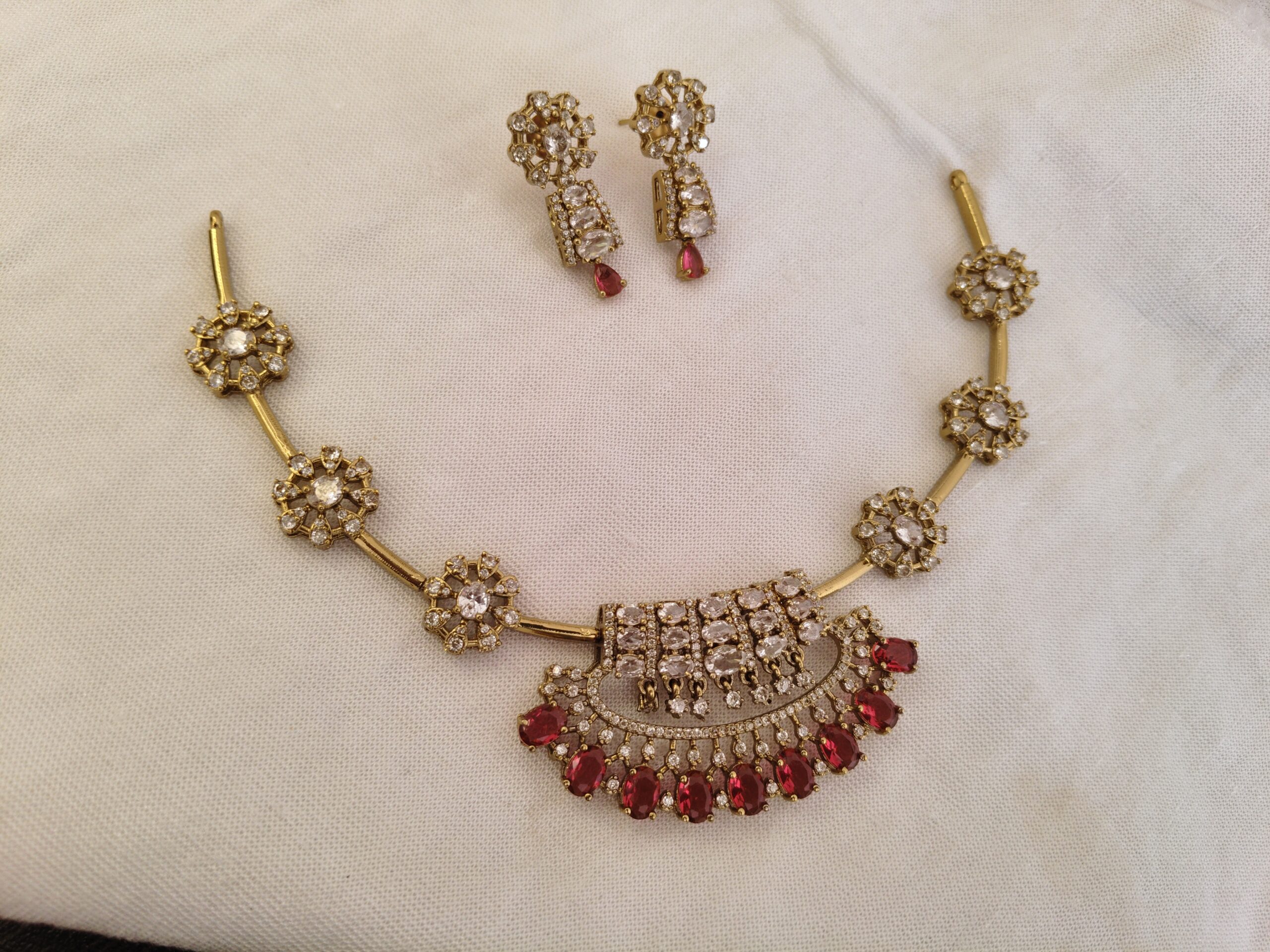 IMG_20260427_123210 Floral Studded American Diamond Zirconia Necklace - Image 1